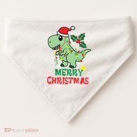 Merry Christmas Dino Holiday USA-Made Doggie Bandana thumb 0