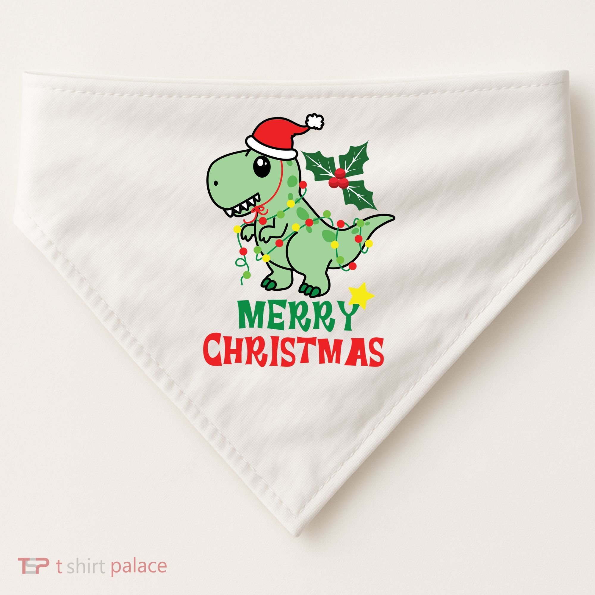 Merry Christmas Dino Holiday USA-Made Doggie Bandana
