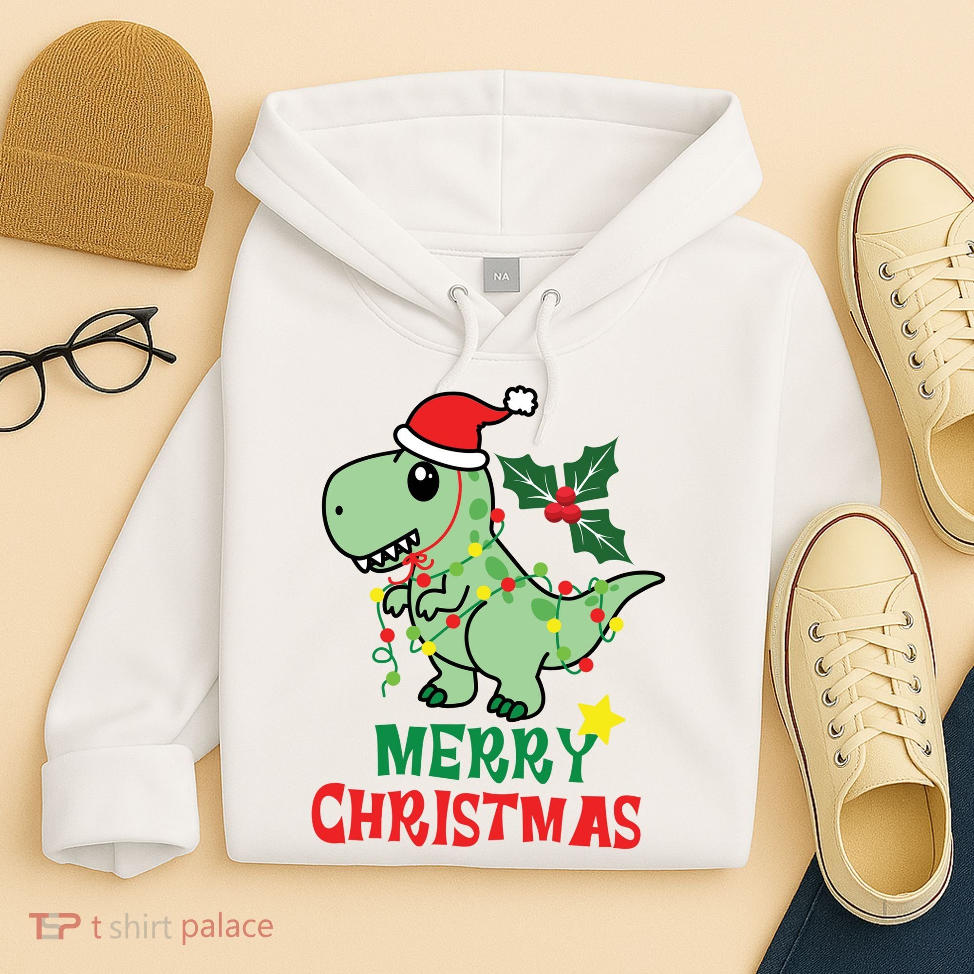 Merry Christmas Dino Holiday Hoodie