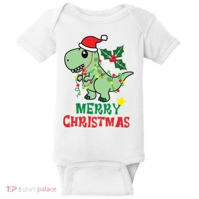 Merry Christmas Dino Holiday Baby Bodysuit