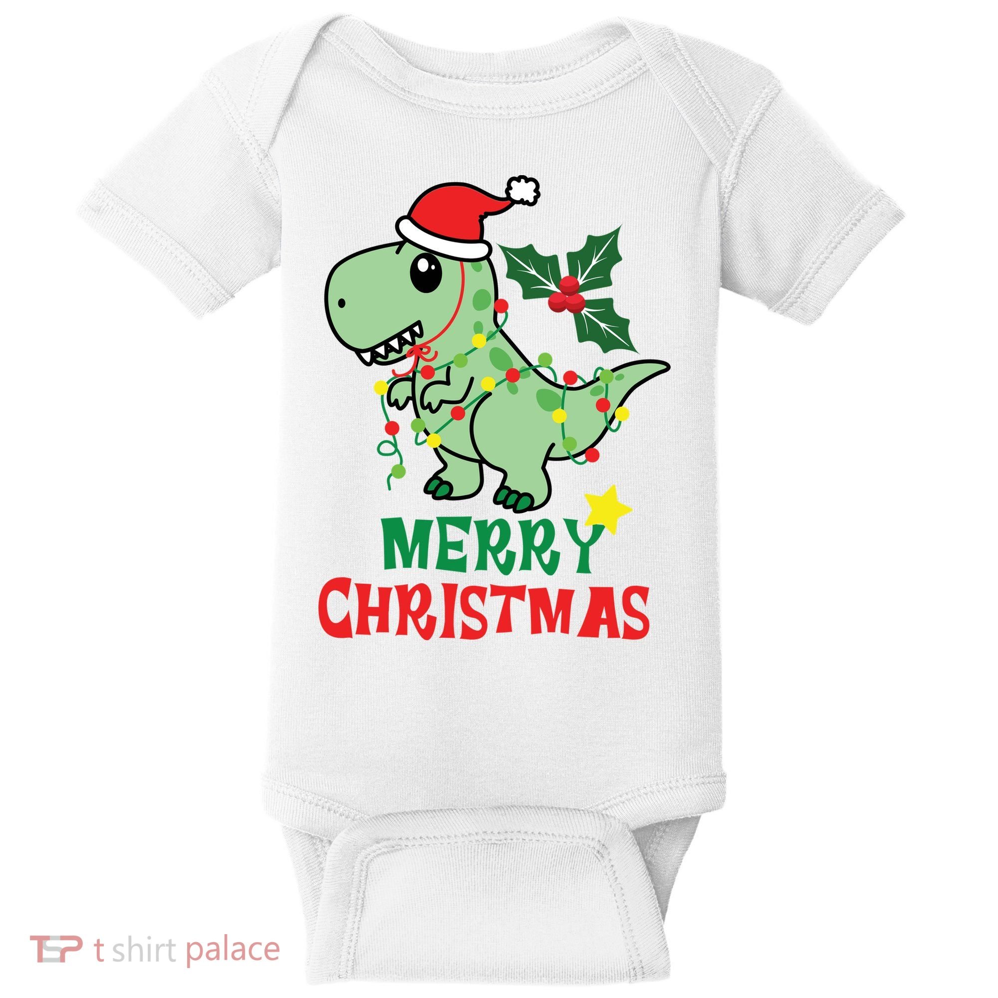 Merry Christmas Dino Holiday Baby Bodysuit