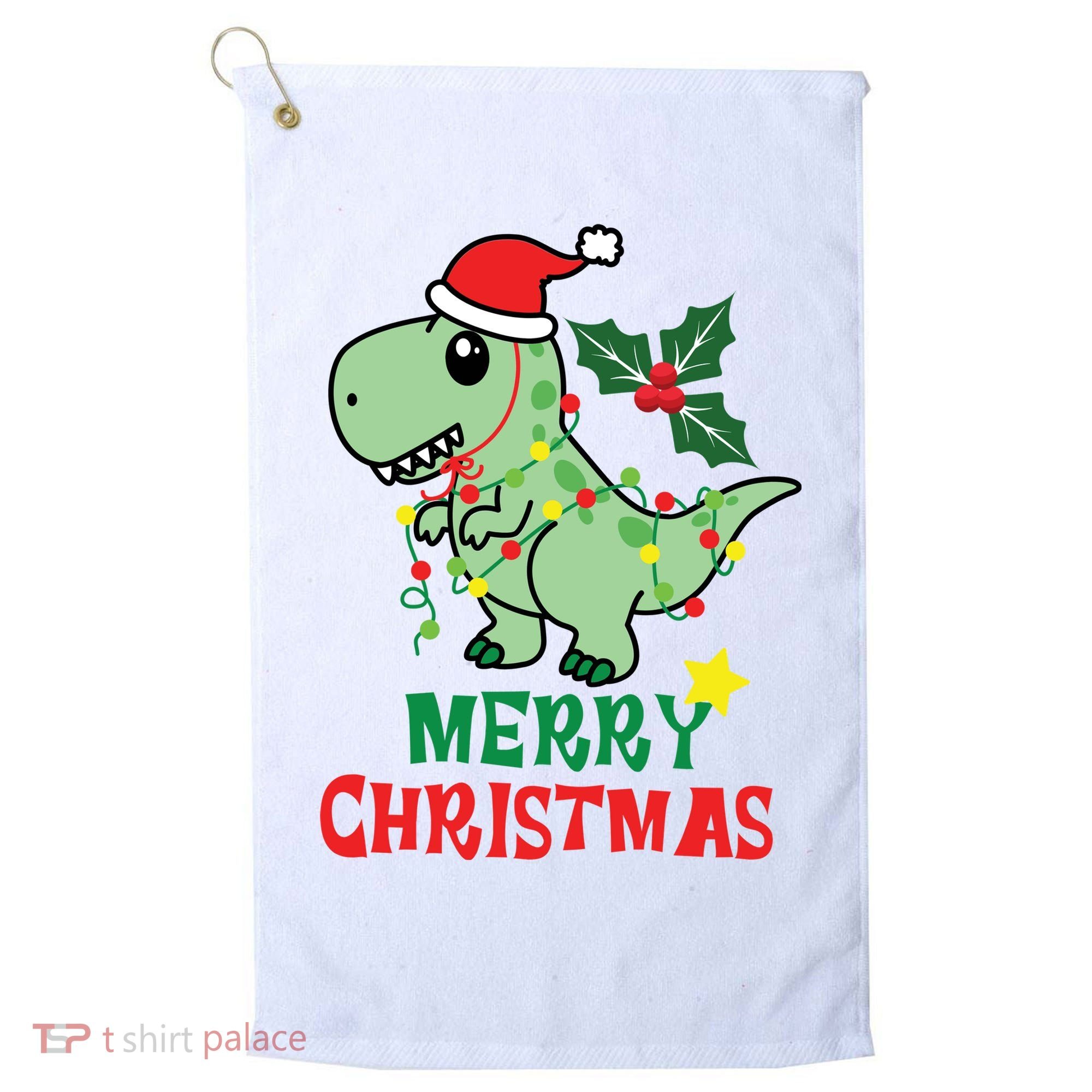 Merry Christmas Dino Holiday Golf Towel