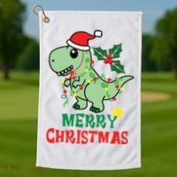 Merry Christmas Dino Holiday Golf Towel thumb 1