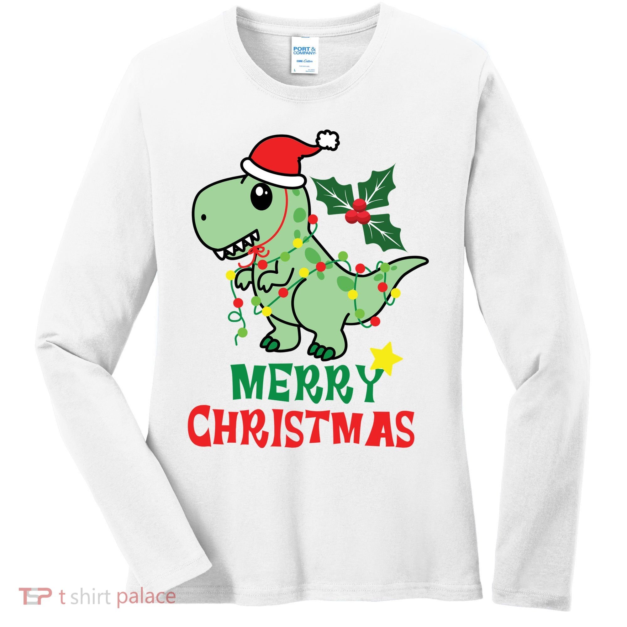 Merry Christmas Dino Holiday Women's Long Sleeve Shirt