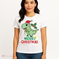 Merry Christmas Dino Holiday Women's T-Shirt thumb 4
