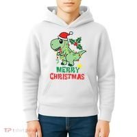 Merry Christmas Dino Holiday Kids Hoodie thumb 4