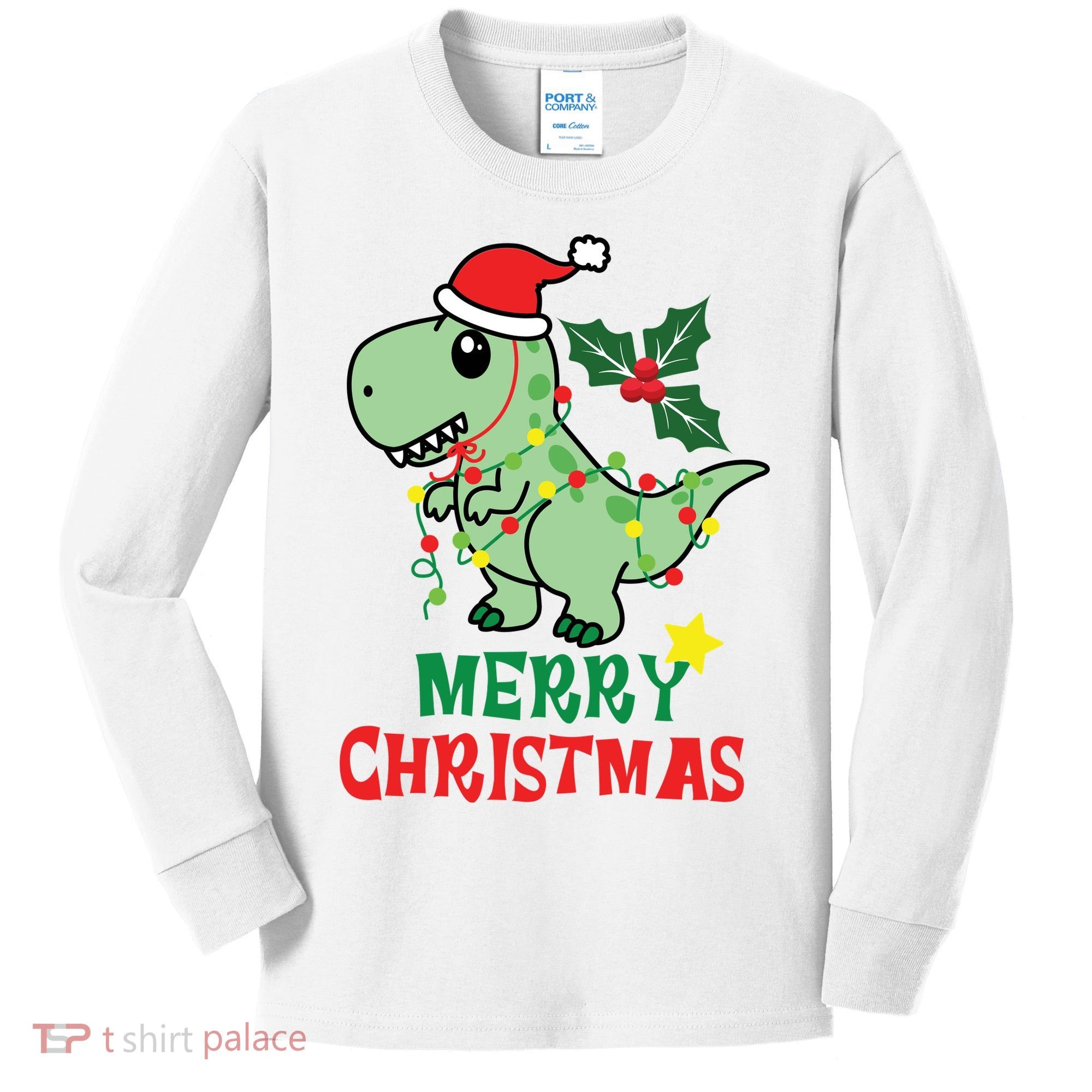 Merry Christmas Dino Holiday Kids Long Sleeve Shirt