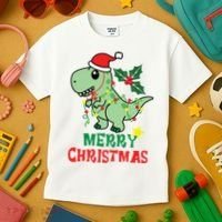 Merry Christmas Dino Holiday Kids T-Shirt thumb 3