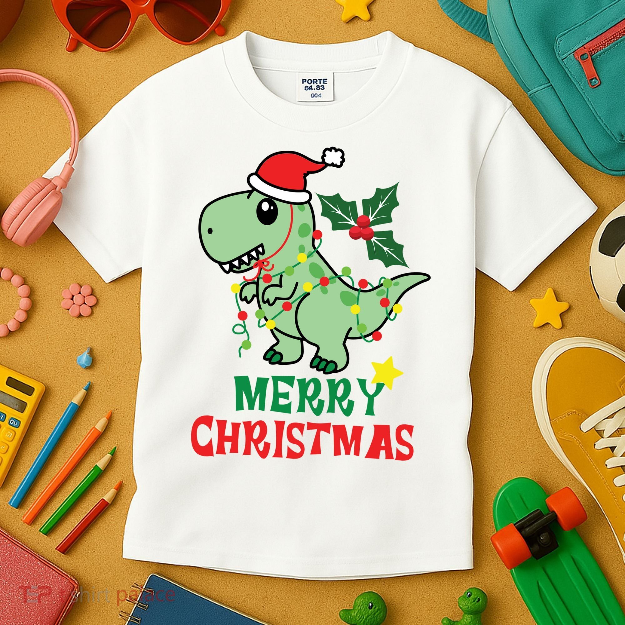 Merry Christmas Dino Holiday Kids T-Shirt