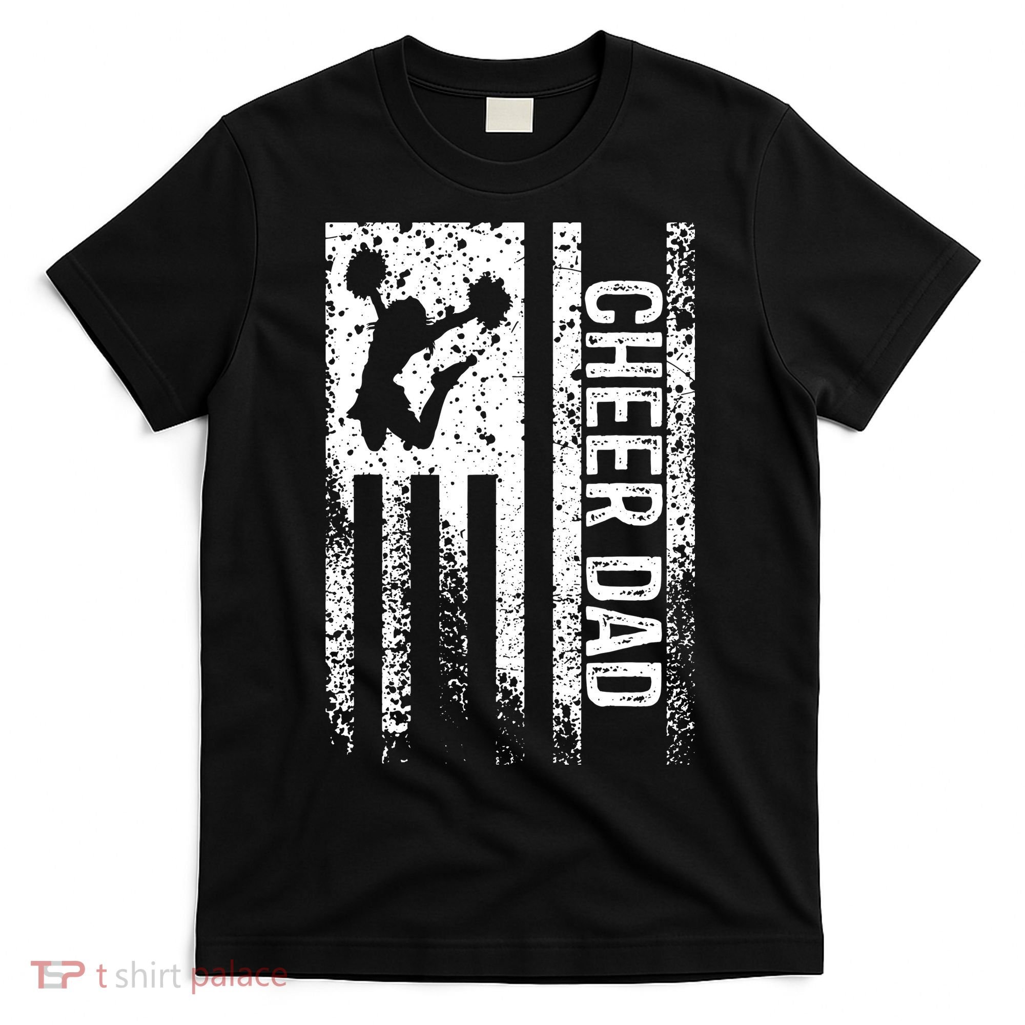 Mens Cheer Dad Vintage American Flag Father Cheerleader Squad T-Shirt