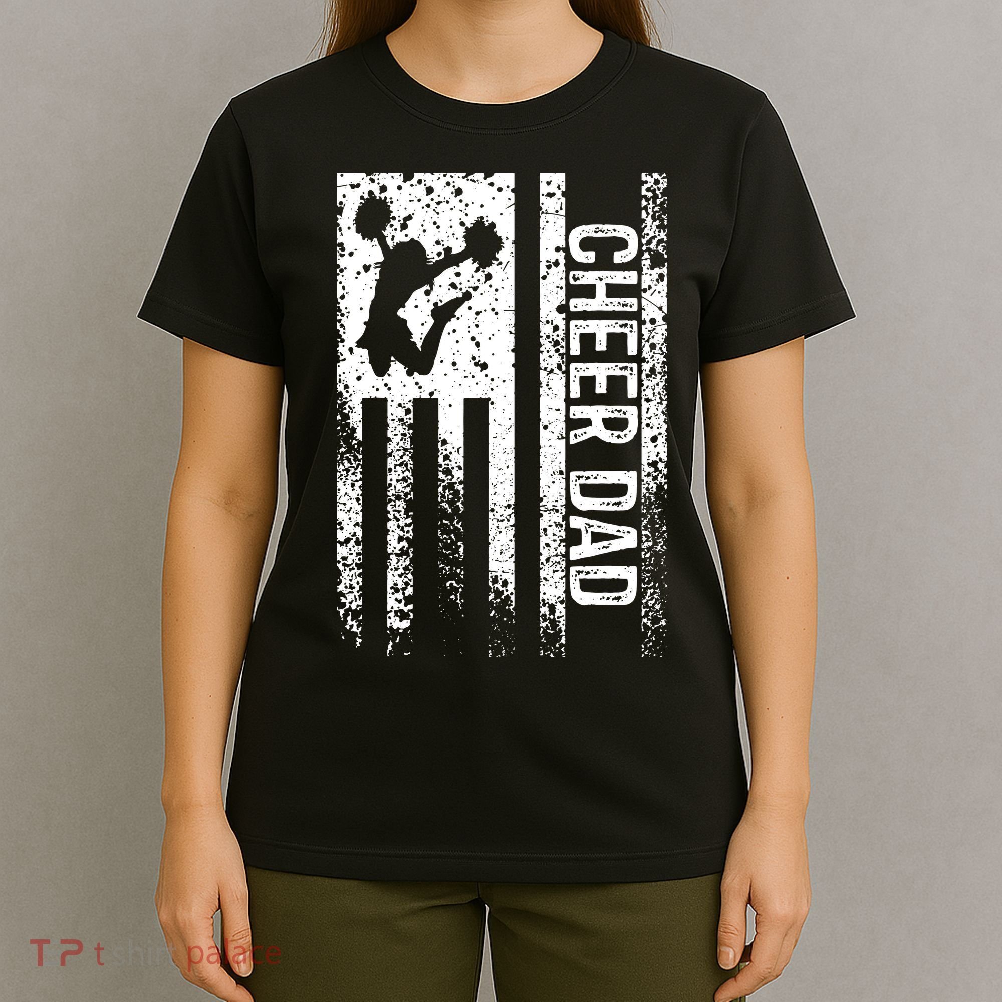 Mens Cheer Dad Vintage American Flag Father Cheerleader Squad T-Shirt