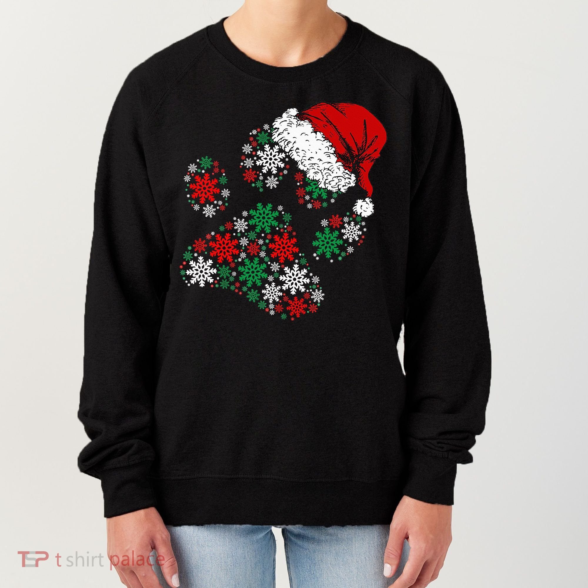 Merry Christmas Dog Paws Lights Santa hat Snowflake Xmas Women's Sweatshirt
