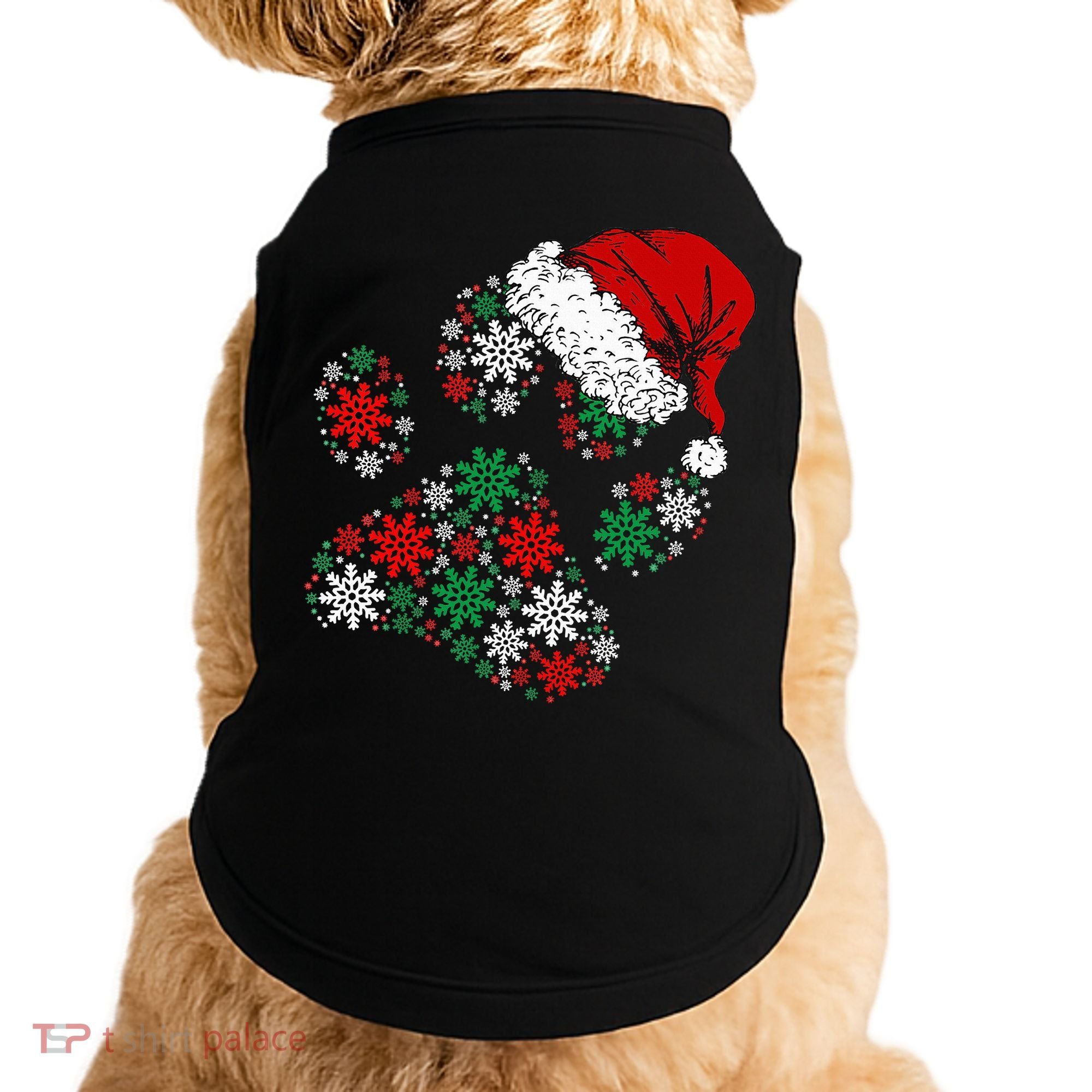Merry Christmas Dog Paws Lights Santa hat Snowflake Xmas Doggie Tank