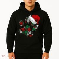 Merry Christmas Dog Paws Lights Santa hat Snowflake Xmas Hoodie thumb 2