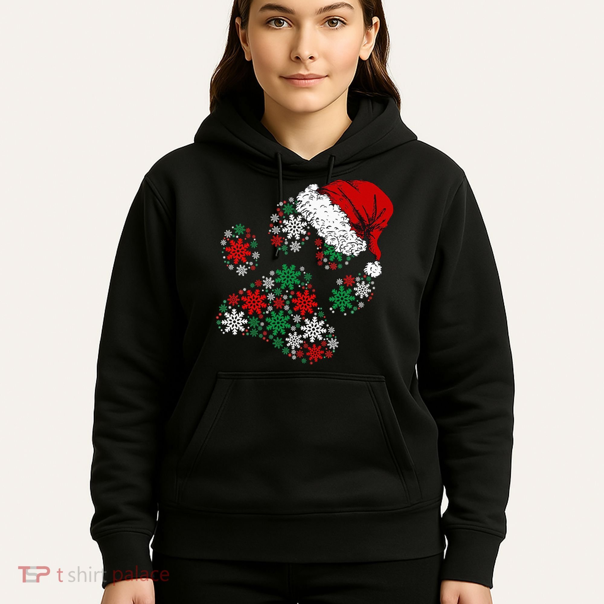 Merry Christmas Dog Paws Lights Santa hat Snowflake Xmas Hoodie