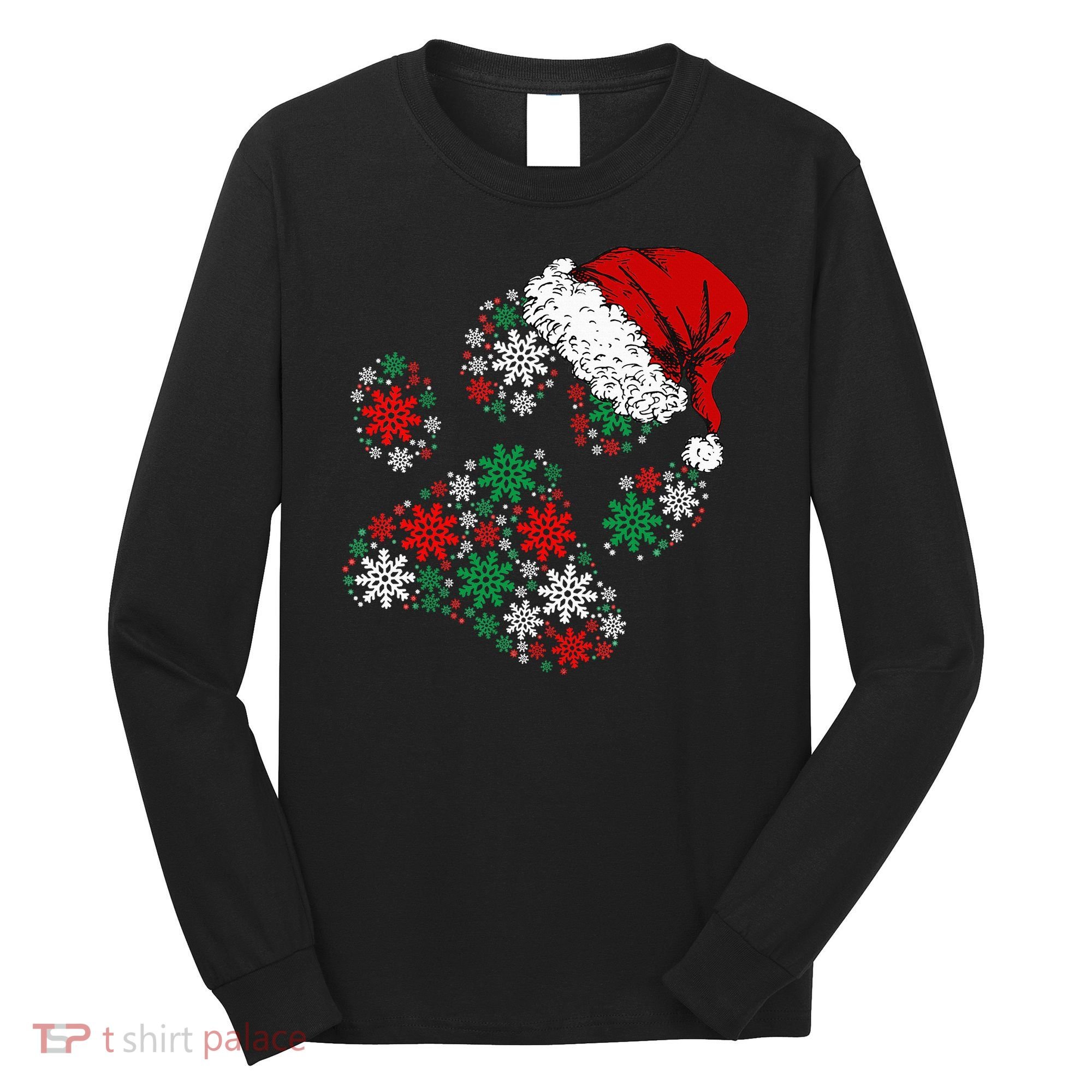 Merry Christmas Dog Paws Lights Santa hat Snowflake Xmas Long Sleeve Shirt
