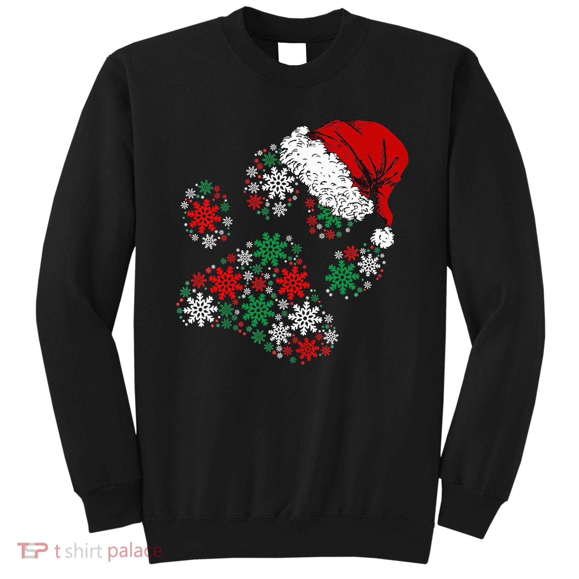 Merry Christmas Dog Paws Lights Santa hat Snowflake Xmas Sweatshirt