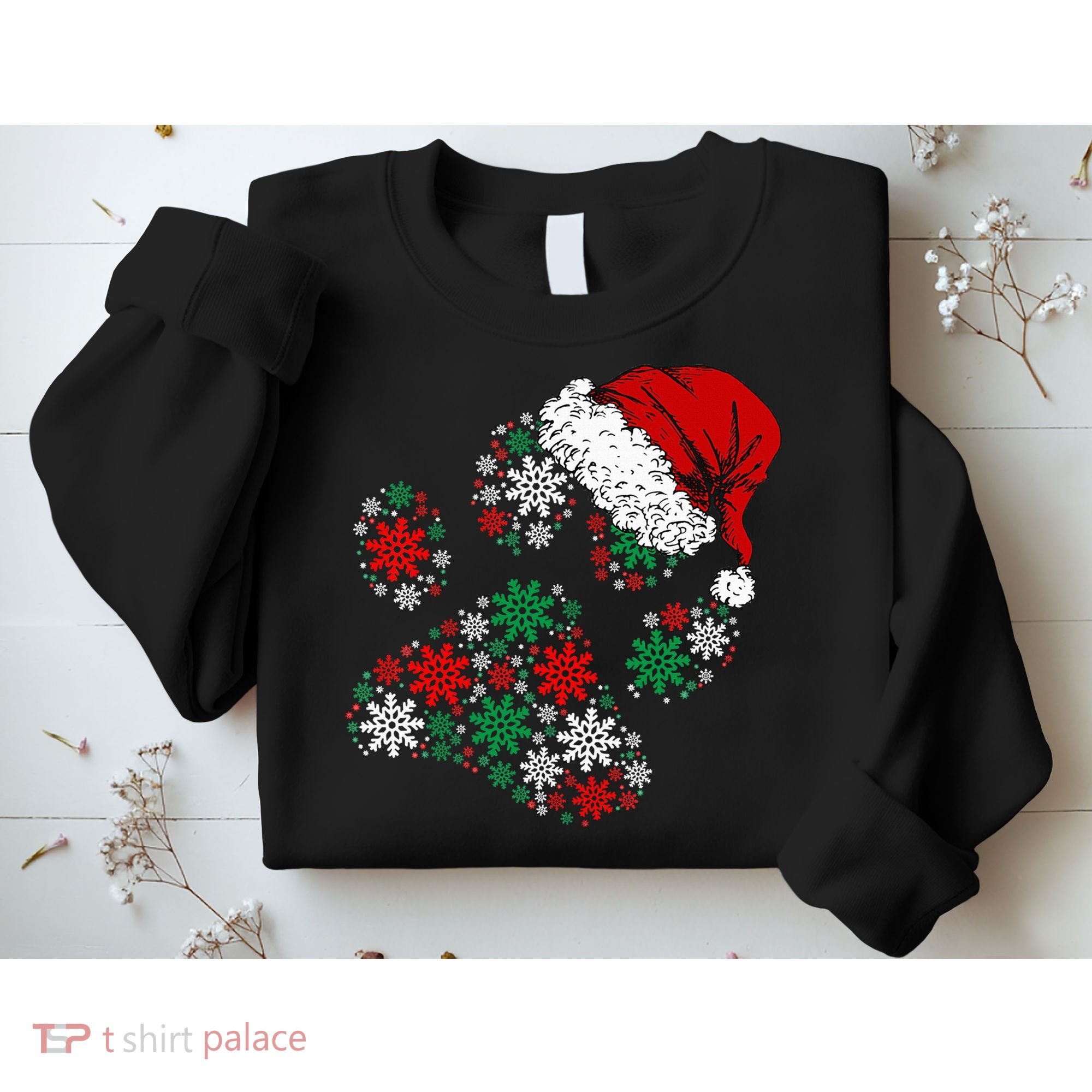 Merry Christmas Dog Paws Lights Santa hat Snowflake Xmas Sweatshirt