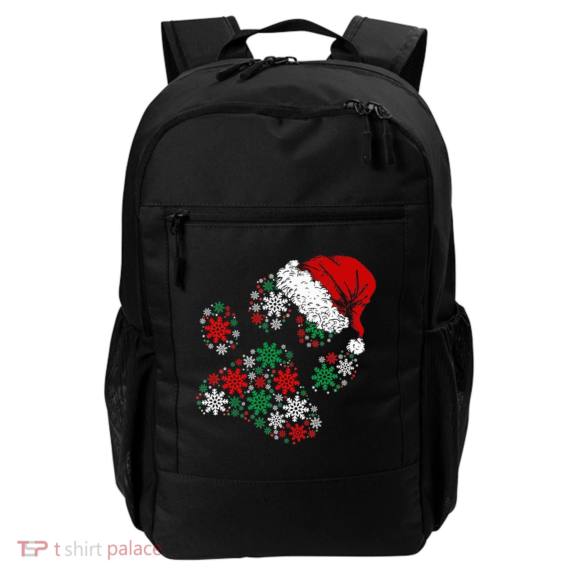 Merry Christmas Dog Paws Lights Santa hat Snowflake Xmas Backpack