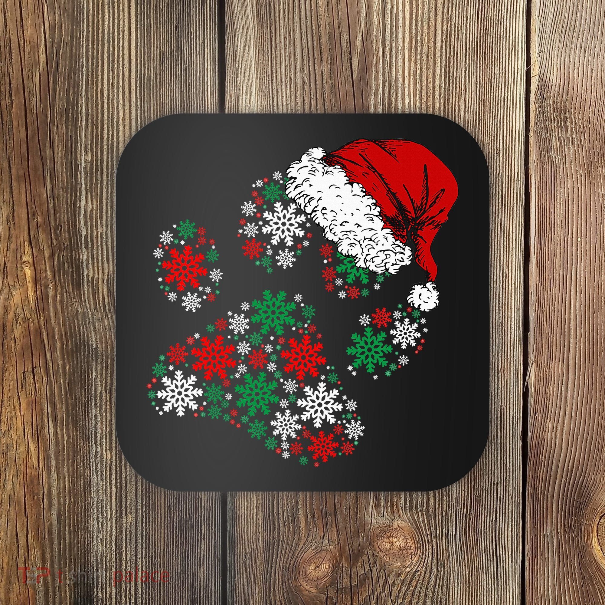 Merry Christmas Dog Paws Lights Santa hat Snowflake Xmas Coaster