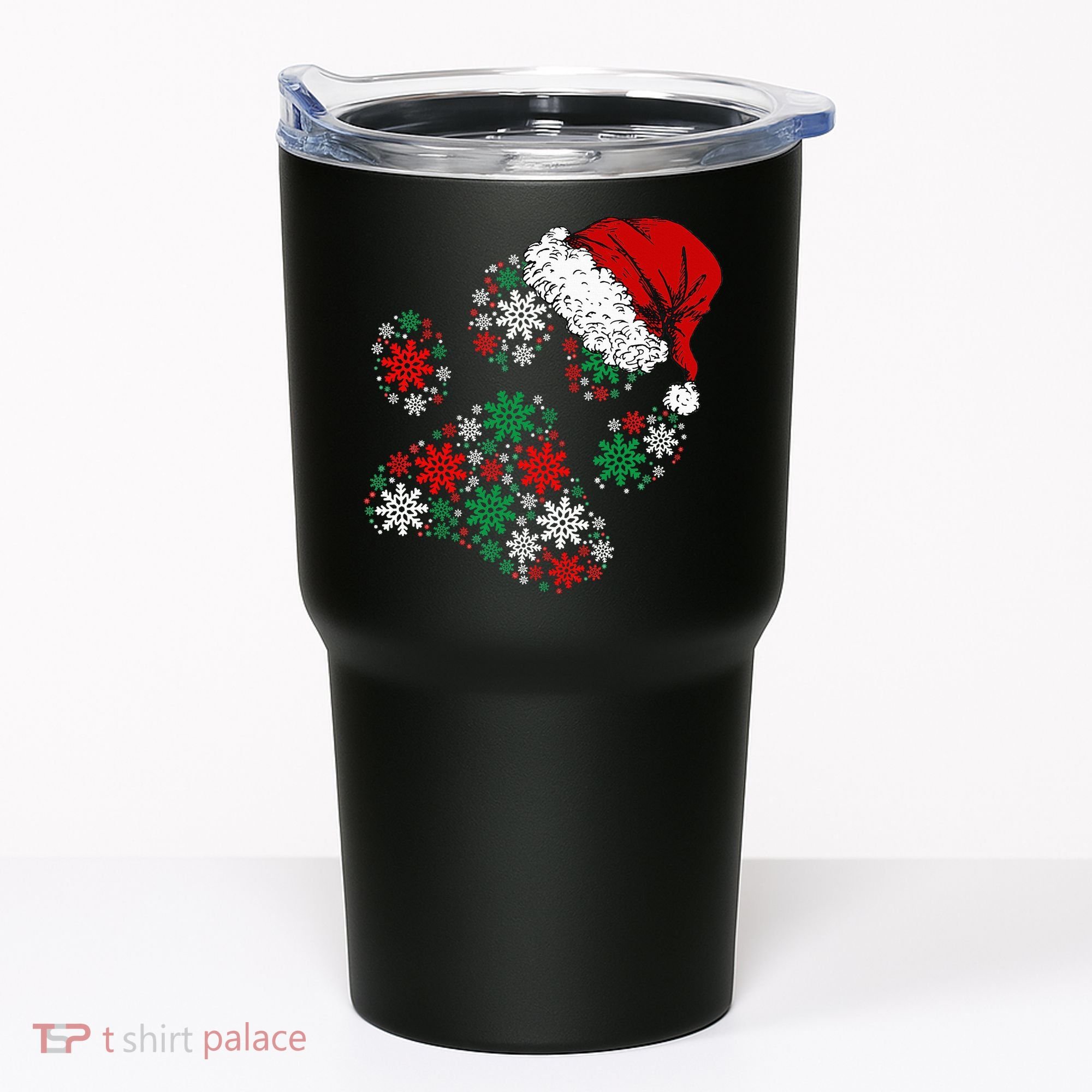Merry Christmas Dog Paws Lights Santa hat Snowflake Xmas Tumbler