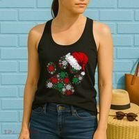 Merry Christmas Dog Paws Lights Santa hat Snowflake Xmas Women's Tank Top thumb 2