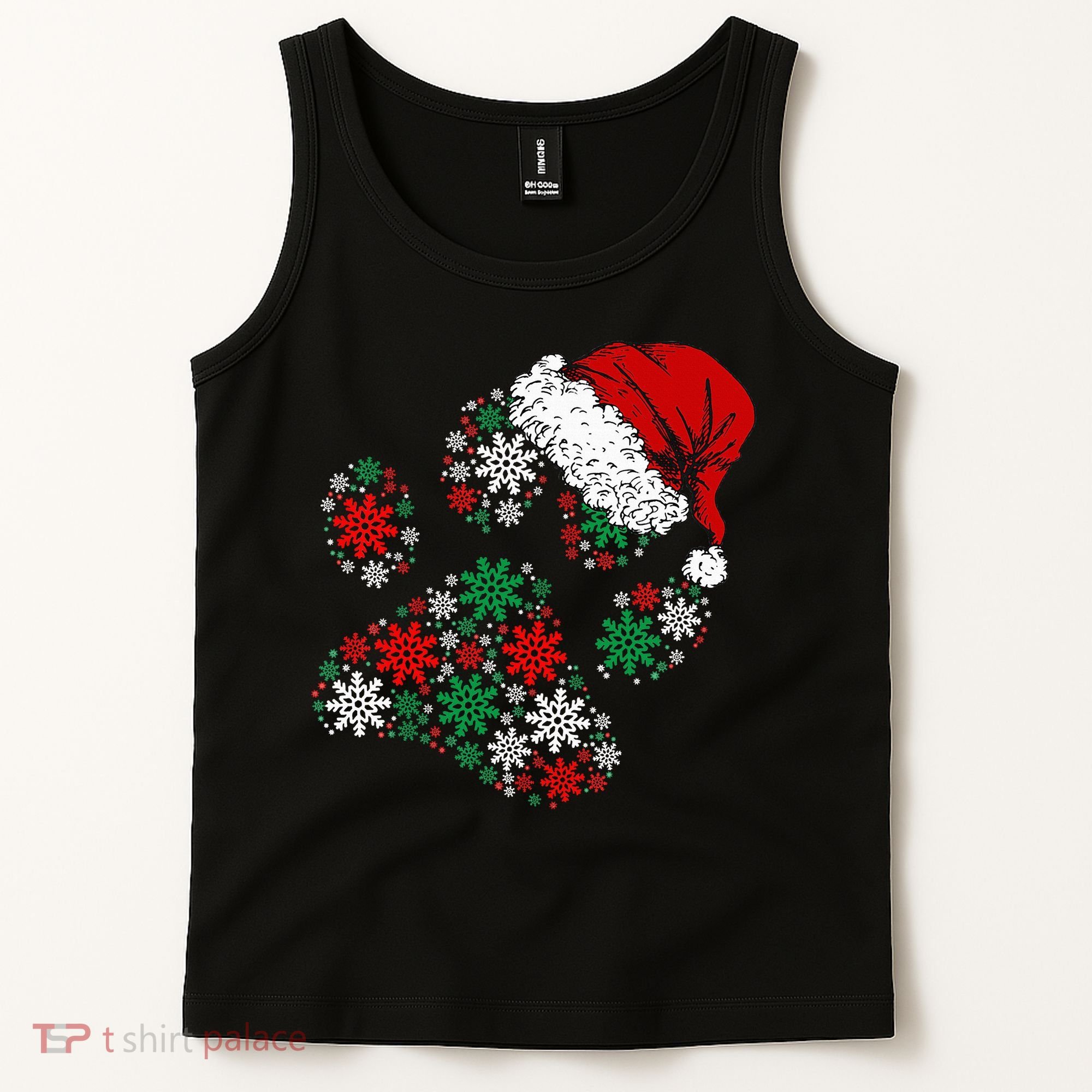 Merry Christmas Dog Paws Lights Santa hat Snowflake Xmas Tank Top