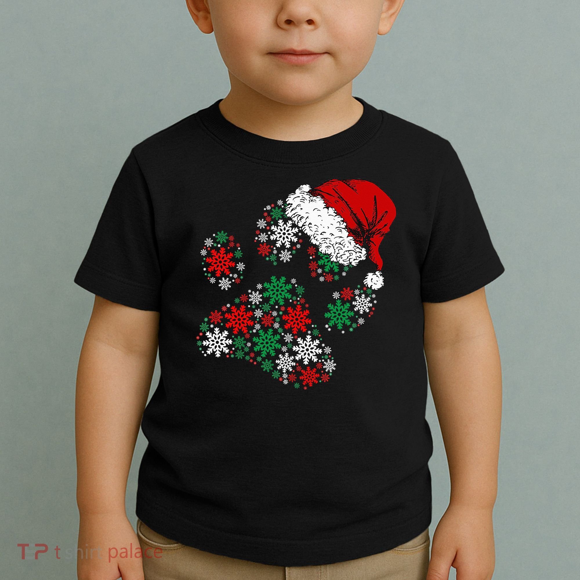 Merry Christmas Dog Paws Lights Santa hat Snowflake Xmas Toddler T-Shirt