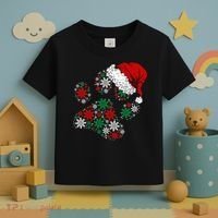 Merry Christmas Dog Paws Lights Santa hat Snowflake Xmas Toddler T-Shirt thumb 3