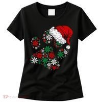 Merry Christmas Dog Paws Lights Santa hat Snowflake Xmas Women's T-Shirt thumb 0