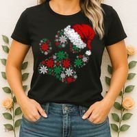 Merry Christmas Dog Paws Lights Santa hat Snowflake Xmas Women's T-Shirt thumb 2