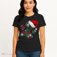 Merry Christmas Dog Paws Lights Santa hat Snowflake Xmas Women's T-Shirt thumb 4