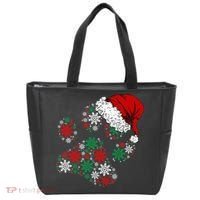 Merry Christmas Dog Paws Lights Santa hat Snowflake Xmas Tote Bag thumb 0