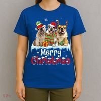 Merry Christmas English Bulldog Dog Squad Santa Dog Xmas Gift T-Shirt thumb 4
