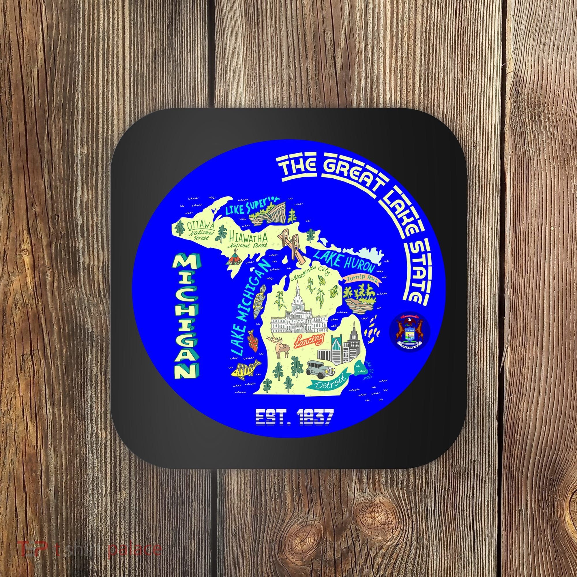 Michigan Circle Emblem The Great Lake State Coaster