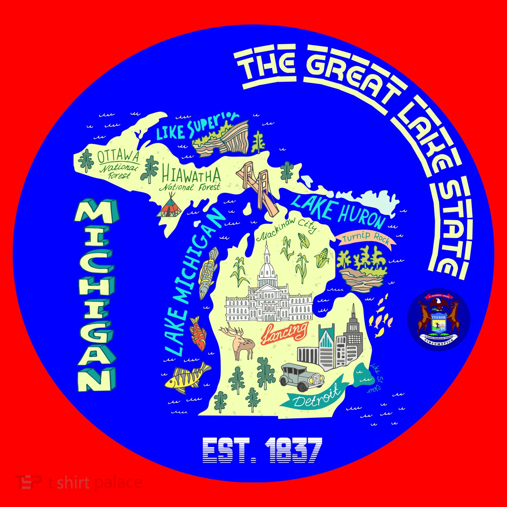 Michigan Circle Emblem The Great Lake State Santa Hat