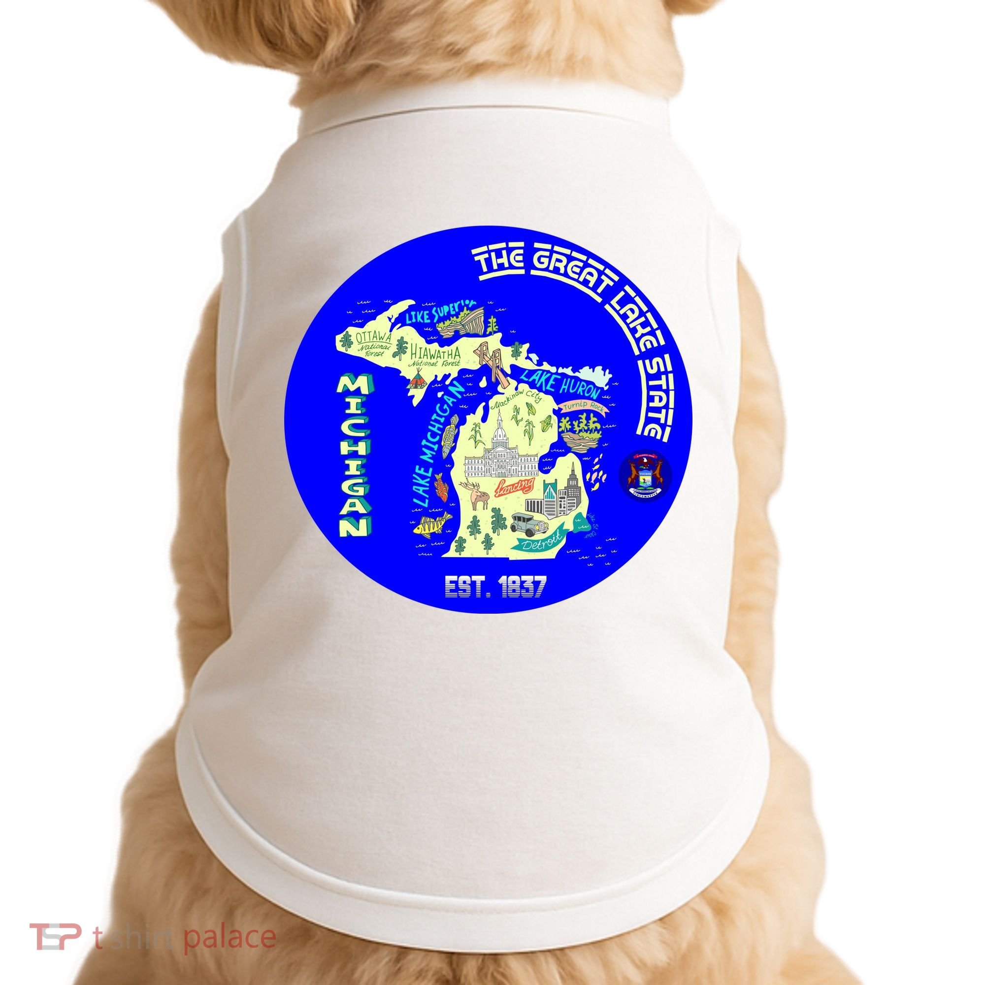 Michigan Circle Emblem The Great Lake State Doggie Tank