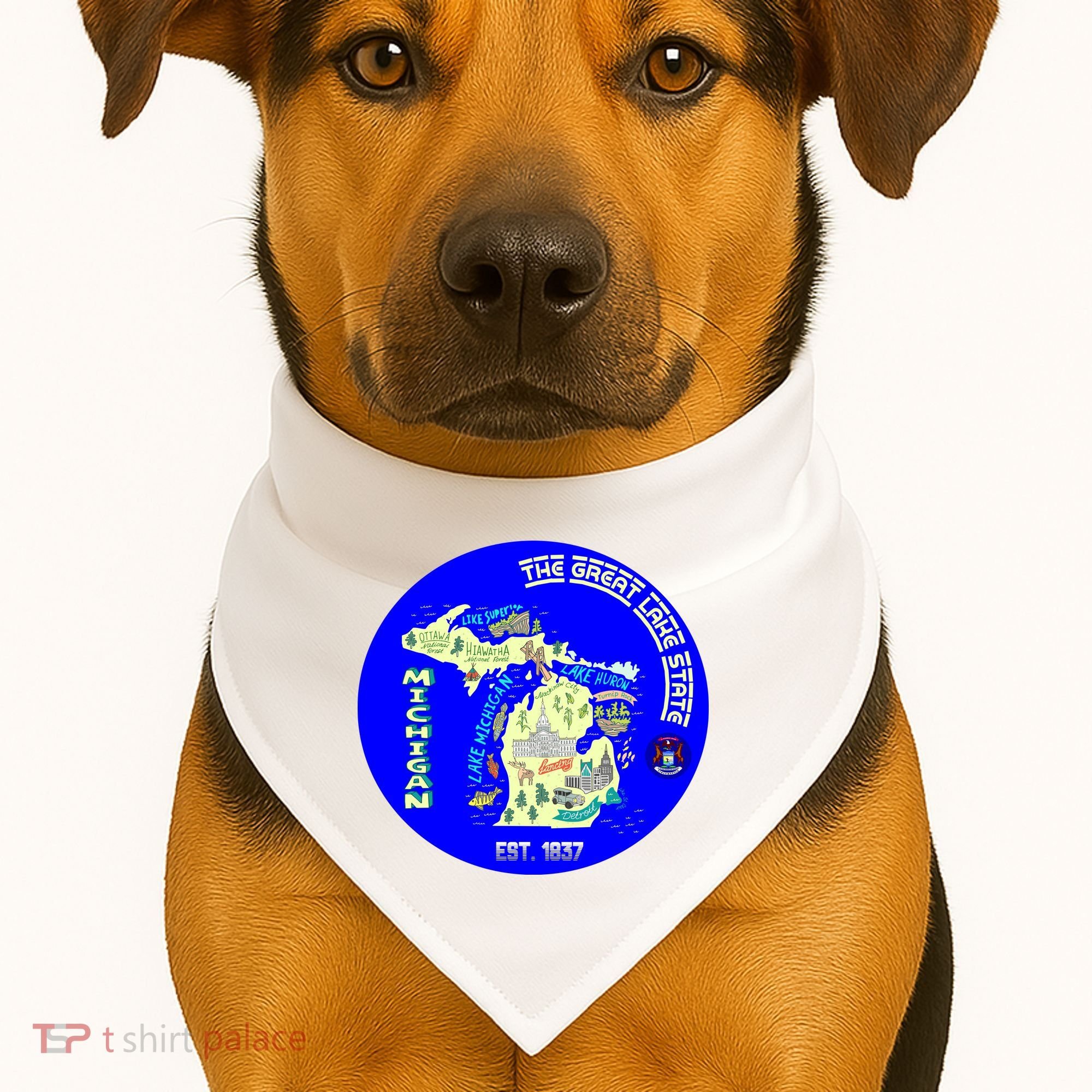 Michigan Circle Emblem The Great Lake State USA-Made Doggie Bandana