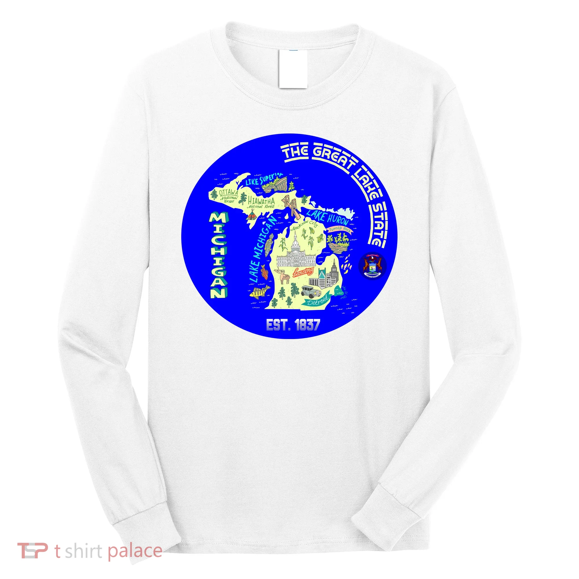Michigan Circle Emblem The Great Lake State Long Sleeve Shirt
