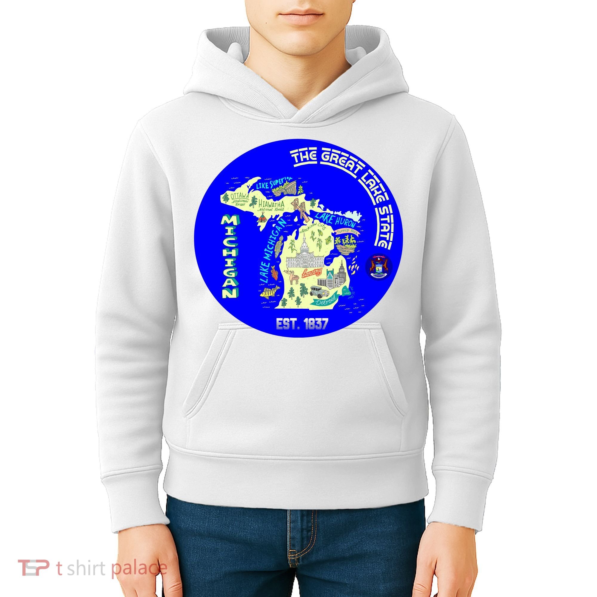 Michigan Circle Emblem The Great Lake State Kids Hoodie