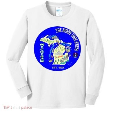 Michigan Circle Emblem The Great Lake State Kids Long Sleeve Shirt