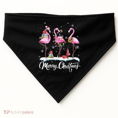 Merry Christmas Flamingo USA-Made Doggie Bandana