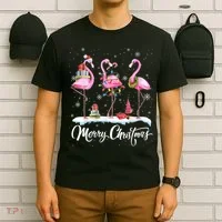 Merry Christmas Flamingo T-Shirt thumb 6