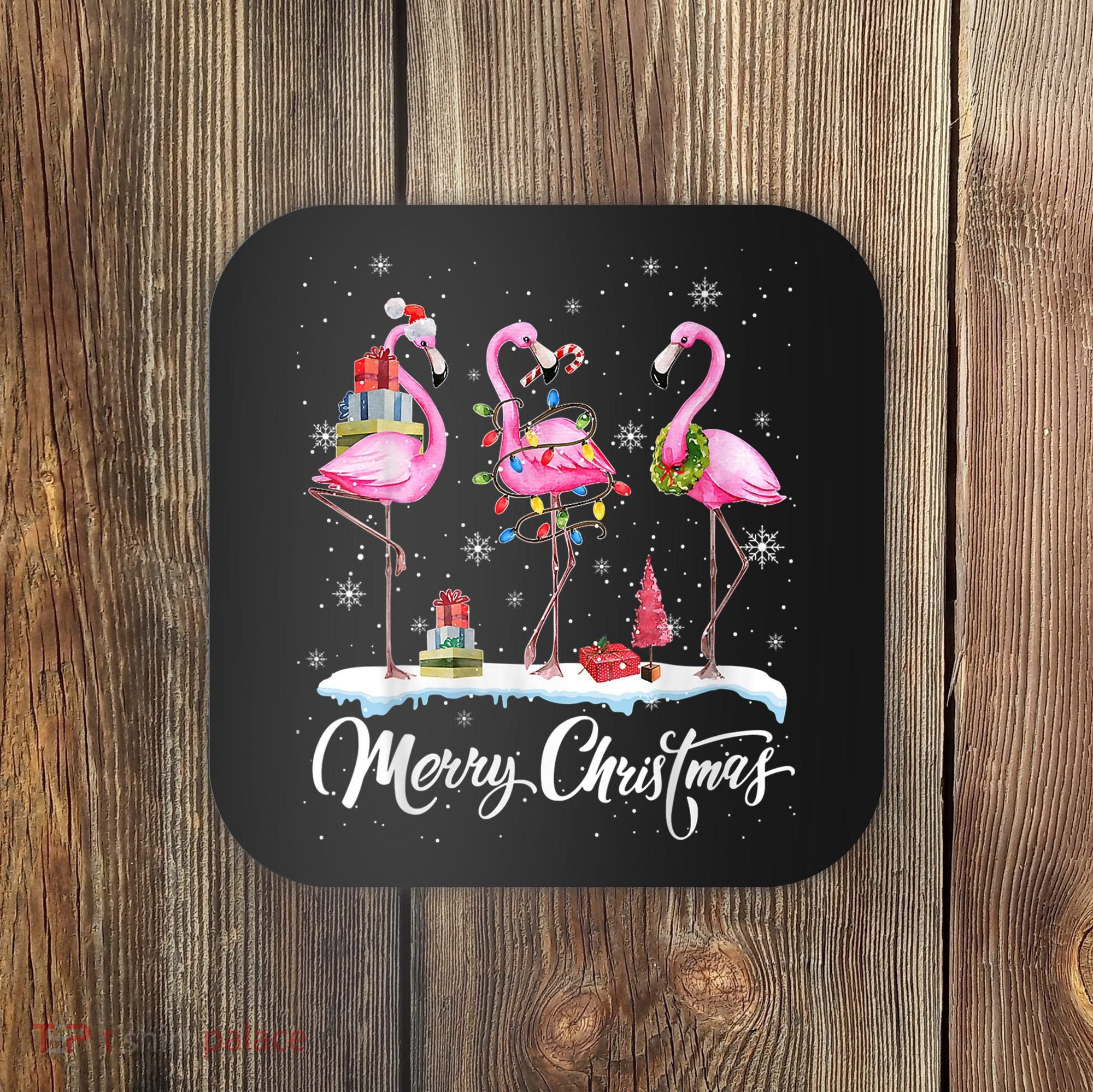 Merry Christmas Flamingo Coaster