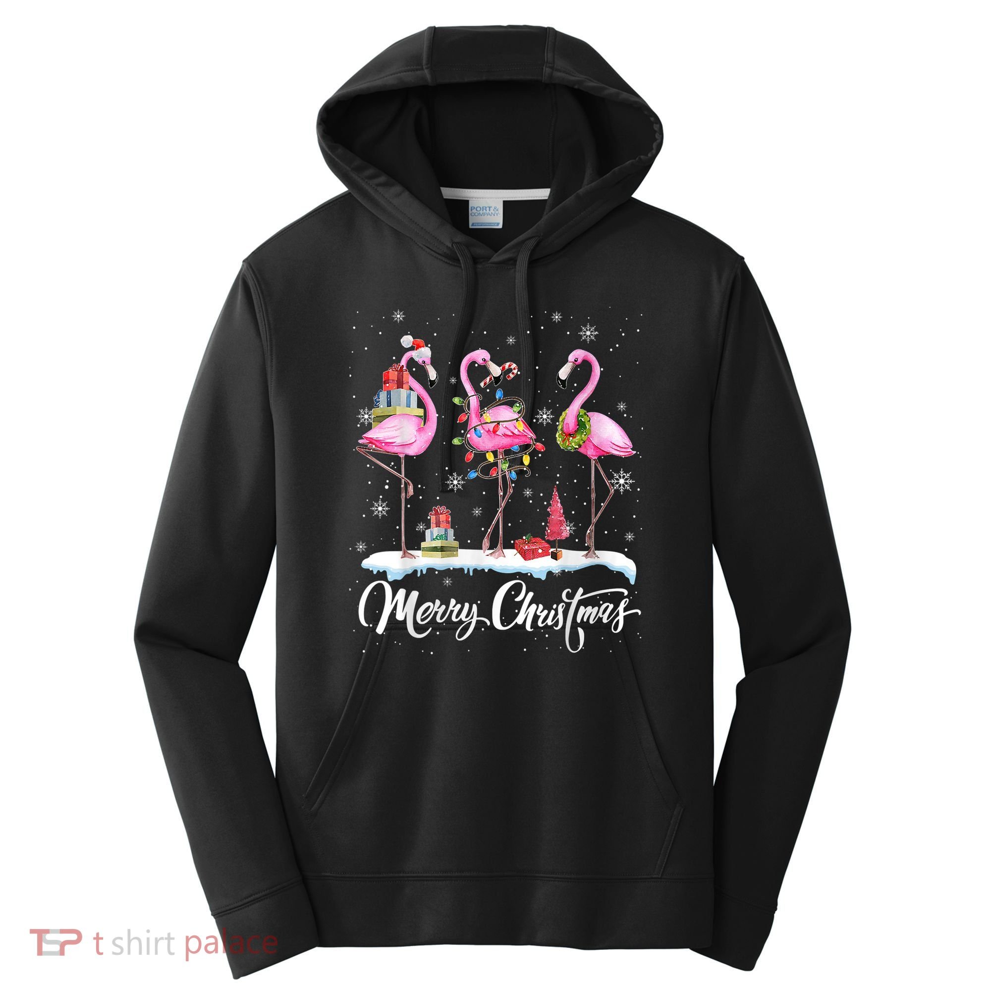 Merry Christmas Flamingo Performance Fleece Hoodie