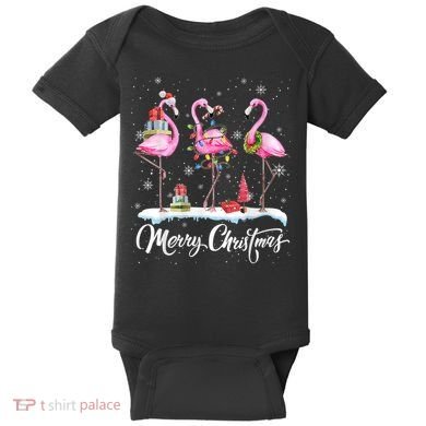 Merry Christmas Flamingo Baby Bodysuit