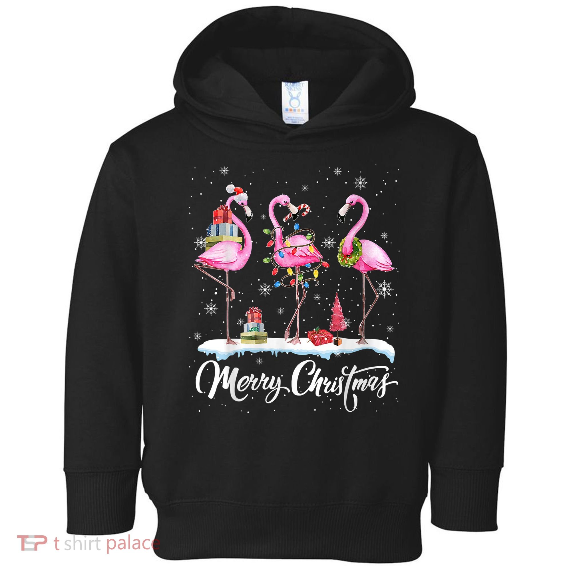 Merry Christmas Flamingo Toddler Hoodie