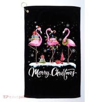 Merry Christmas Flamingo Golf Towel thumb 0