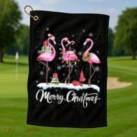 Merry Christmas Flamingo Golf Towel thumb 1