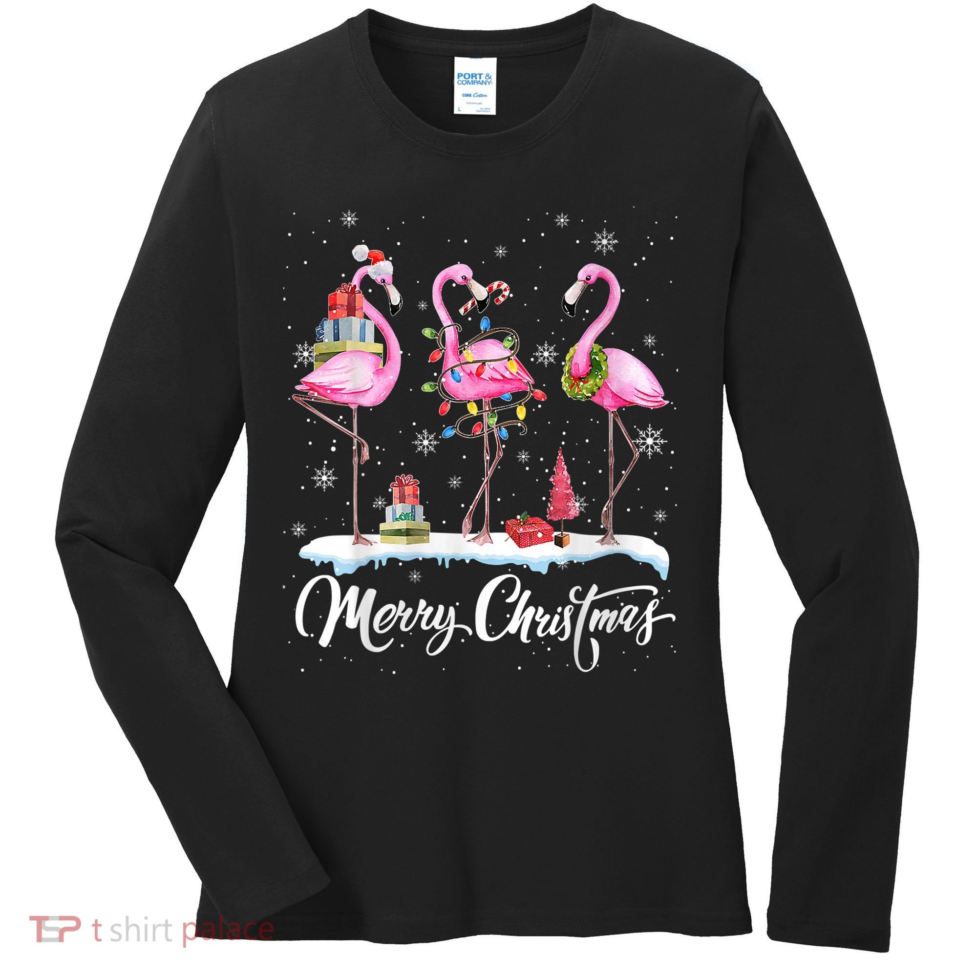 Merry Christmas Flamingo Women's Long Sleeve Shirt